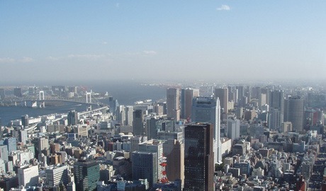 Spectacular skyline with Tokyo Bay and the Rainbow Bridge - from Tokyo Tower